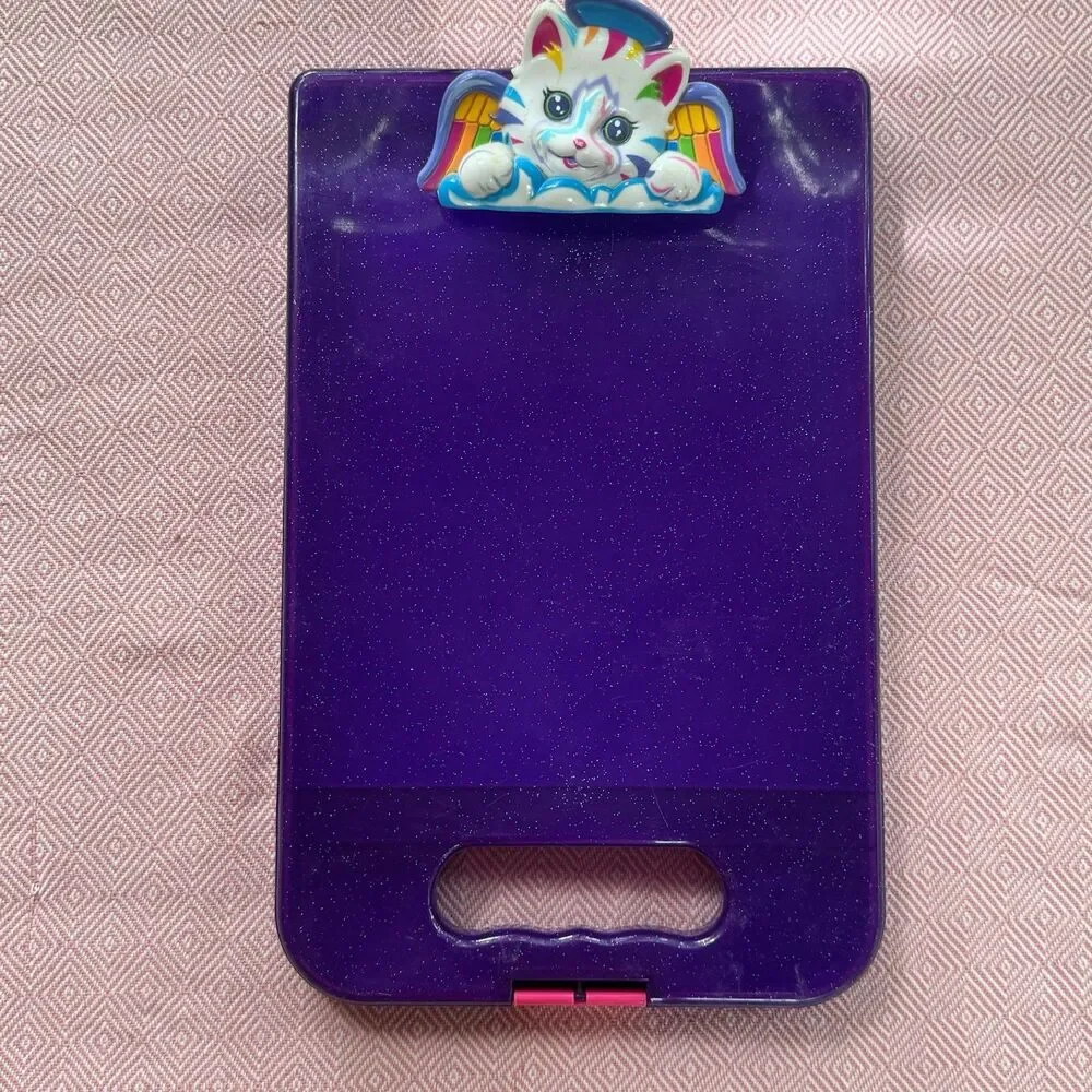 Vintage Lisa Frank Rainbow Kitten Plastic Art Storage Case Carry Box Purple USA